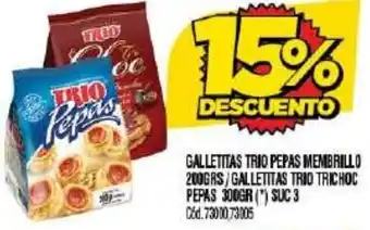 Supermercados Yaguar GALLETITAS TRIO PEPAS MEMBRILLO 200GRS/GALLETITAS TRID TRICHOC PEPAS 300GR oferta