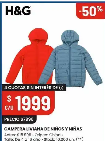 Changomas Campera liviana de niños y niñas oferta