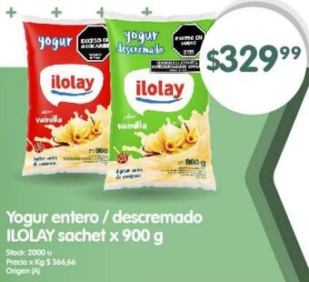Supermercados Buenos Días Yogur entero / descremado ILOLAY sachet x 900 g oferta
