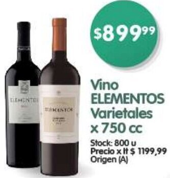 Supermercados Buenos Días Vino ELEMENTOS Varietales x 750 cc oferta