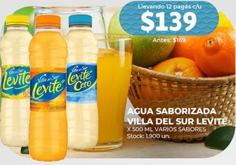 Supermercados Tadicor AGUA SABORIZADA VILLA DEL SUR LEVITÉ x 500ml oferta