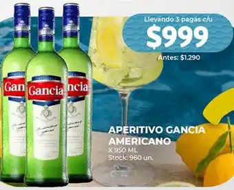 Supermercados Tadicor APERITIVO GANCIA AMERICANO X 950 ML Stock: 960 un. oferta