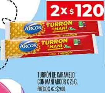 Supermercados DIA TURRÓN DE CARAMELO CON MANI ARCOR X 25 G. oferta