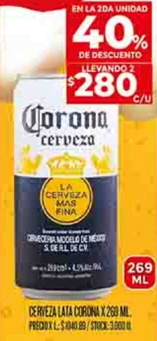 Supermercados DIA CERVEZA LATA CORONA X 269 ML. oferta