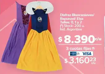 Carrefour Disfraz Blancanieves/ Rapunzel/ Elsa Talles: 0, 1 y 2 (*) Stock: 200 u. Ind. Argentina oferta