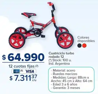 Carrefour Cuatriciclo turbo rodado 12 (*) Stock: 100 u. Ind. Argentina oferta