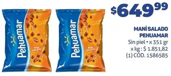 Makro MANÍ SALADO PEHUAMAR sIN pIEL X 351GR oferta