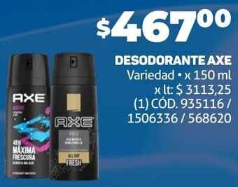 Makro DESODORANTE AXE Variedad x 150 ml oferta