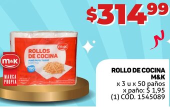 Makro ROLLO DE COCINA M&K x 3 u x 50 paños oferta