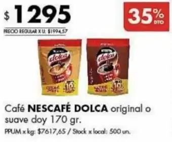 Café NESCAFÉ DOLCA original o suave doy 170 gr.