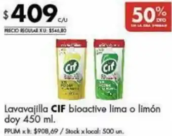 Disco Lavavajilla CIF bioactive lima o limón doy 450 ml. oferta