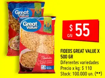Walmart Great Value Fideos x 500gr oferta
