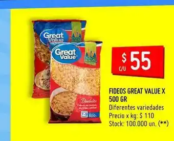 Walmart Fideos Great Value x 500 gr oferta