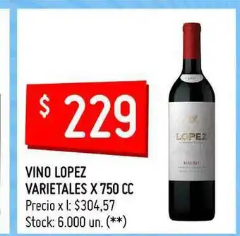 Walmart Vino Lopez Varietales x 750 cc oferta