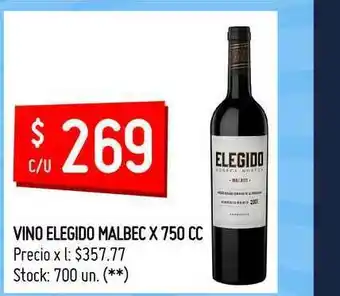 Walmart Vino Elegido Malbec x 750 cc oferta