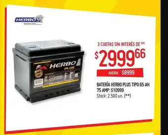 Changomas Batería Herbo Plus Tipo 65 Ah 75 Amp oferta