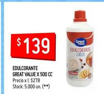 Changomas Edulcorante Great Value x 500 cc oferta