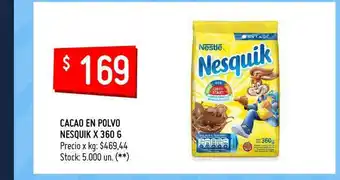 Changomas Cacao En Polvo Nesquik x 360g oferta