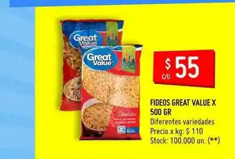 Changomas Fideos Great Value x 500 gr oferta