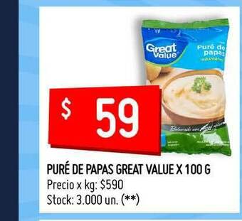 Changomas Puré De Papas Great Value x 100 g oferta