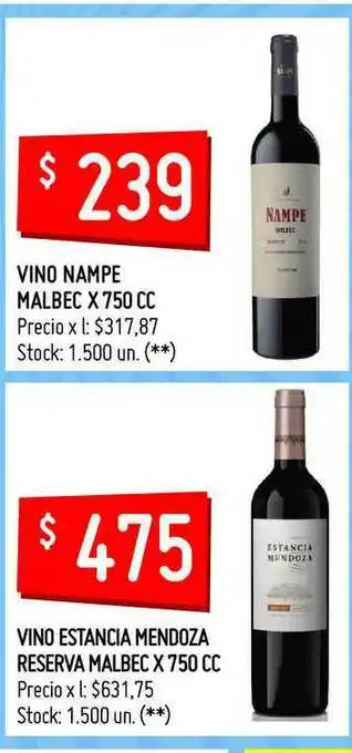 Changomas Vino Nampe Malbec x 750 cc oferta