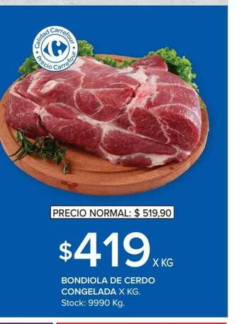 Carrefour Bondiola De Cerdo Congelada x kg oferta