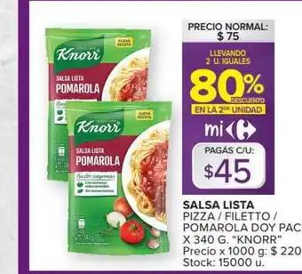 Carrefour Salsa Lista Pizza Filetto Pomarola Doy Pack Llevando 2 U. Iguales 80% Descuento En La 2da Unidad oferta