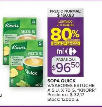 Carrefour Sopa Quick V Sabores Estuche Knorr Llevando 2 U. Iguales 80% Descuento En La 2da Unidad oferta