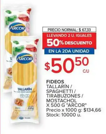 Carrefour Fideos Tallarín Spaghetti Tirabuzones Mostachol Arcor Llevando 2 U. Iguales 50% Descuento En La 2da Unidad oferta
