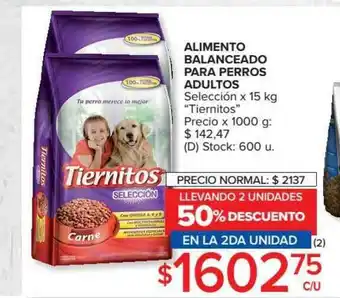 Carrefour Alimento Balanceado Para Perros Adultos Tiernitos Llevando 2 U. 50% Descuento En La 2da Unidad oferta