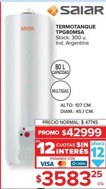 Carrefour Termotanque Tpg80msa Saiar oferta