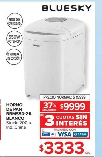 Carrefour Horno De Pan Bbm550-21l Blanco Bluesky oferta