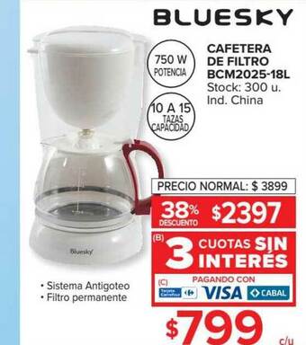 Carrefour Cafetera De Filtro Bcm2025-18l Bluesky oferta