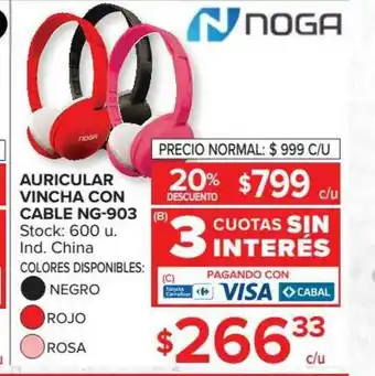 Carrefour Auricular Vincha Con Cable Ng-903 Noga oferta