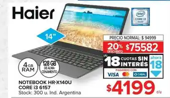 Carrefour Notebook Hr-x140u Core I3 6157 Haier oferta