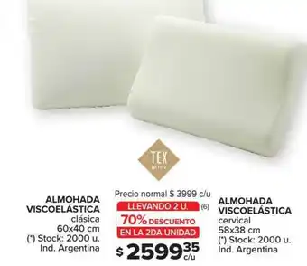 Carrefour Almohada Viscoelástica Clásica 60x40 Cm Almohada Viscoelástica Cervical 58x38 Cm Llevando 2 U. 70% Descuento En La 2da Unidad oferta