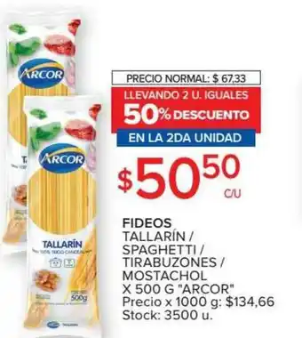 Carrefour Market Fideos Tallarín Spaghetti Tirabuzones Mostachol Arcor Llevando 2 U. Iguales 50% Descuento En La 2da Unidad oferta