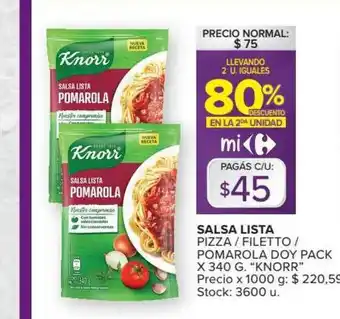 Carrefour Market Salsa Lista Pizza Filetto Pomarola Doy Pack Llevando 2 U. Iguales 80% Descuento En La 2da Unidad oferta