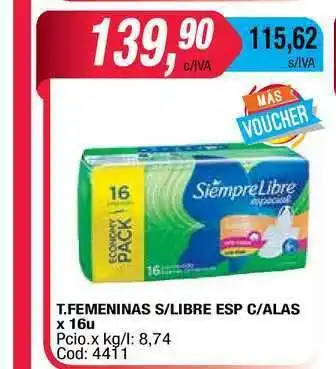 Maxiconsumo T.femeninas S Libre Esp C Alas x 16u oferta