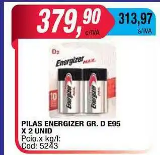 Maxiconsumo Energizer Gr. D95 Pilas x 2unid oferta