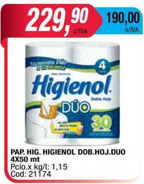 Maxiconsumo Pap. Hig. Higienol Dob. Hoj. Duo 4x50mt oferta