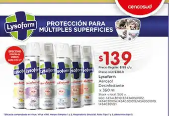 Disco Lysoform Aerosol Desinfectante x 360ml oferta