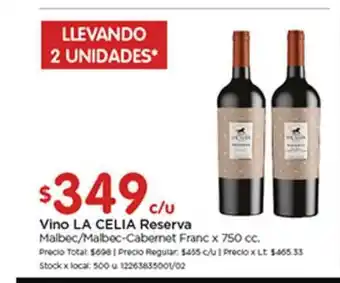 La Celia Vino Reserva Llevando 2 Unidades x 750cc