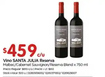 Disco Santa Julia Vino Reserva x 750ml oferta
