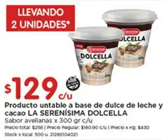 Disco La Serenísima Dolcella Producto Untable A Base De Dulce De Leche Y Cacao x 300gr oferta