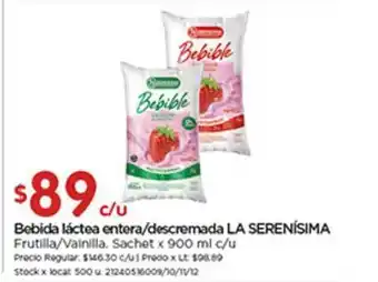 Disco La Serenísima Bebida Láctea Entera Descremada x 900ml oferta