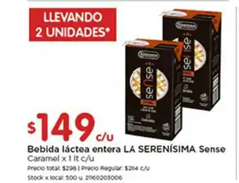 Disco La Serenísima Bebdia Láctea Entera Sense x 1lt oferta