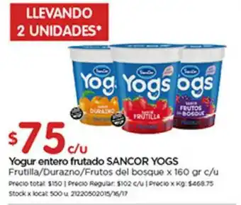 Disco Sancor Yogs Yogur Entero Frutado x 160gr oferta
