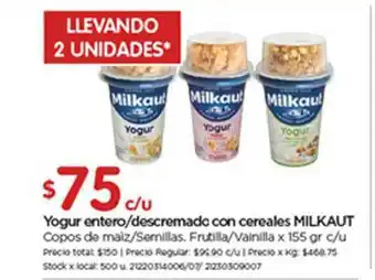 Disco Milkaut Yogur Entero Descremado Con Cereales x 155gr oferta