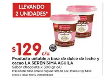 La Serenísima Aguila Producto Untable A Base De Dulce De Leche Y Cacao x 300gr